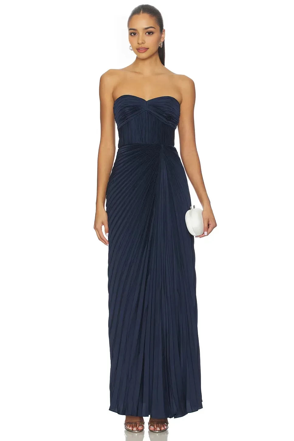 Elegant Sheath Strapless Sleeveless Pleated Back Floor Length Evening Dress