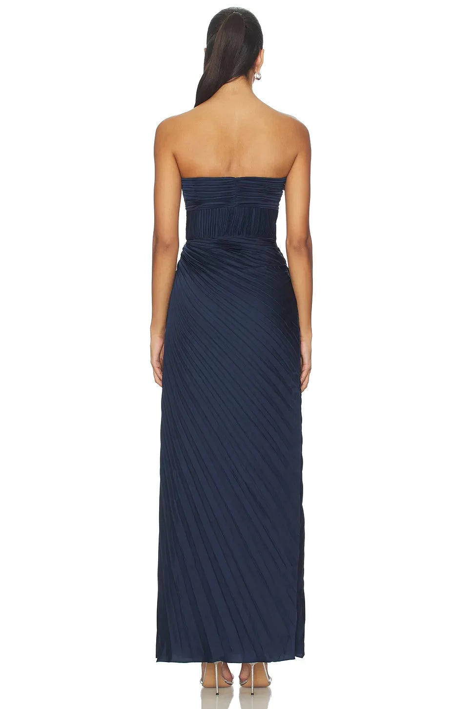 Elegant Sheath Strapless Sleeveless Pleated Back Floor Length Evening Dress