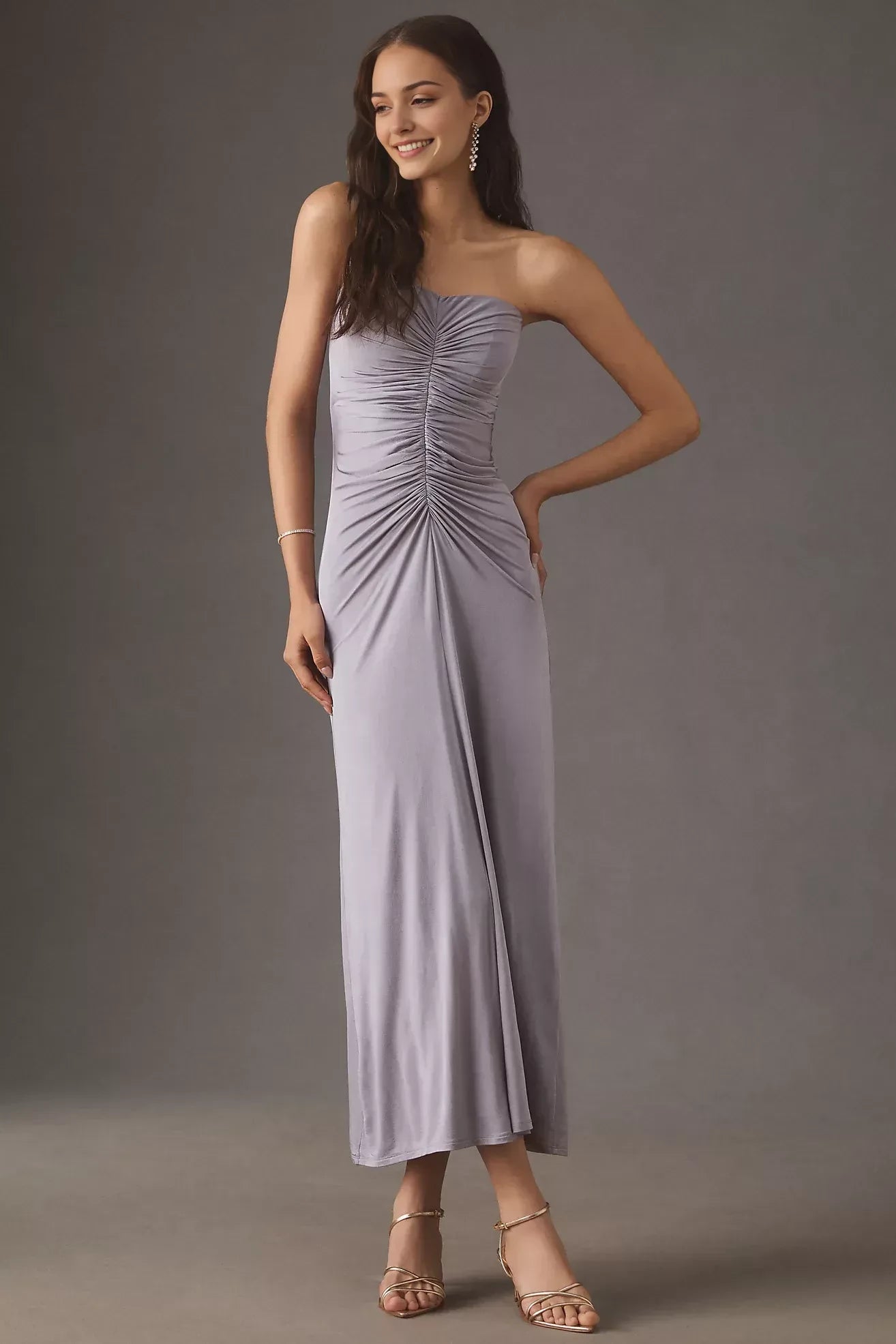 Elegant Sheath Strapless Sleeveless Ruched Back Floor Length Evening Dress