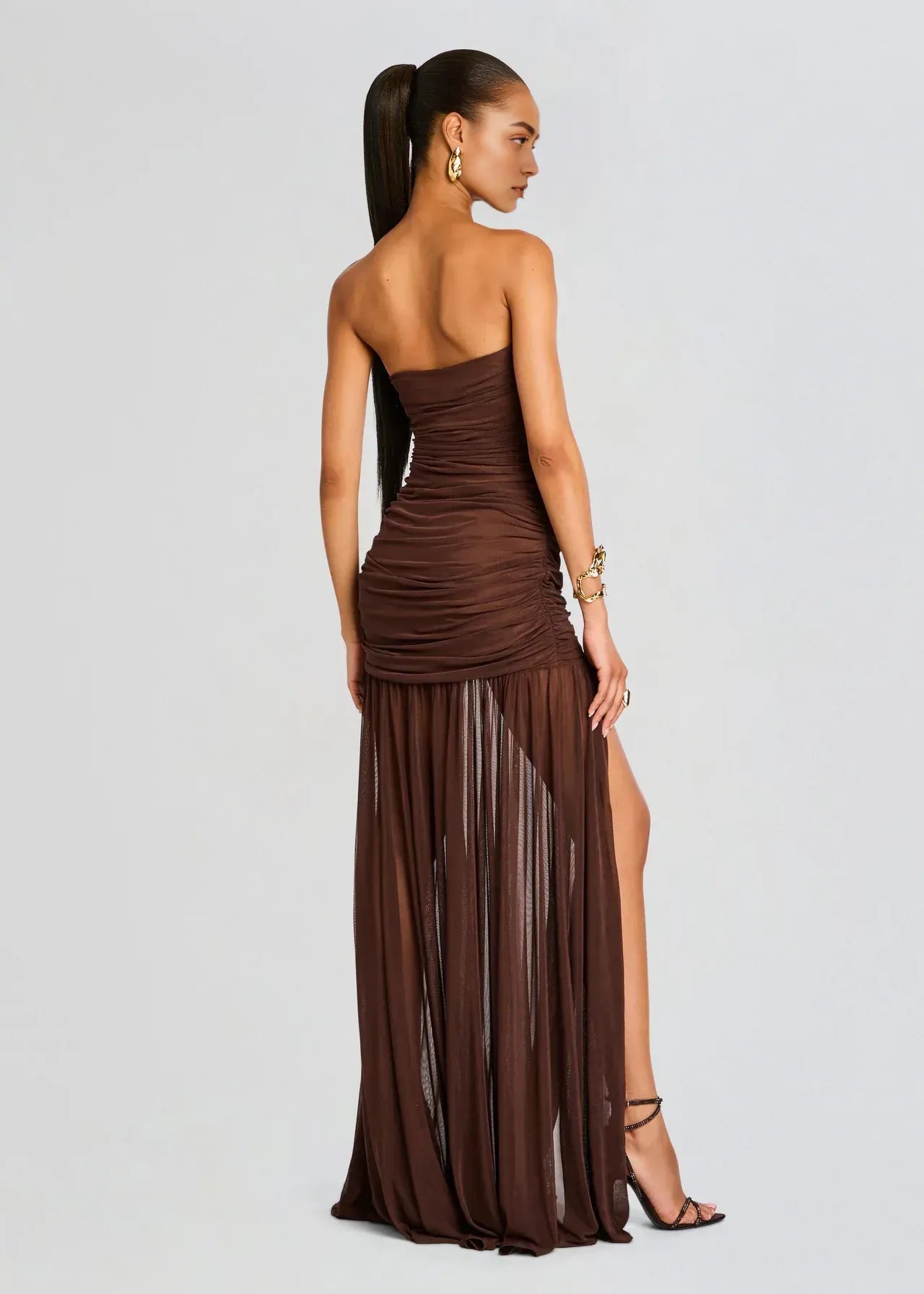 Elegant Sheath Strapless Sleeveless Ruched Back Floor Length Plus Size Prom Dress