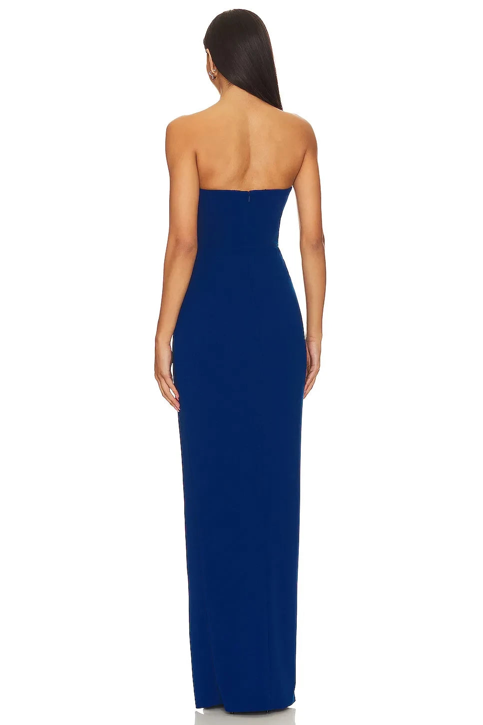 Elegant Sheath Strapless Sleeveless Ruched Detail Slit Front Floor Length Evening Dress