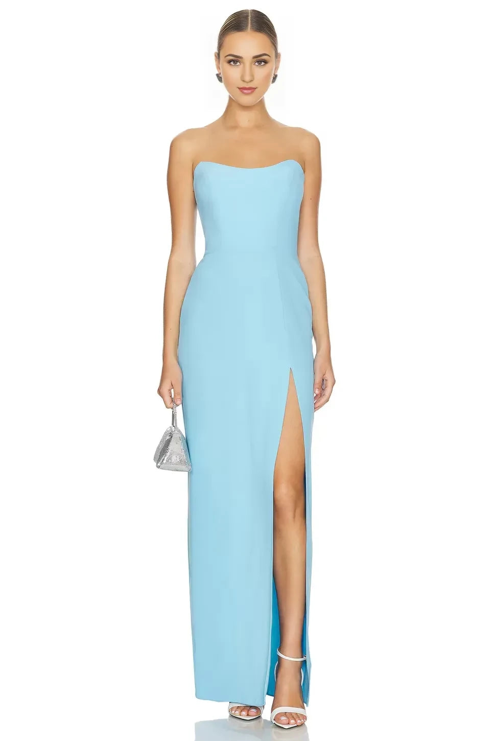 Elegant Sheath Strapless Sleeveless Side Slit Floor Length Evening Dress