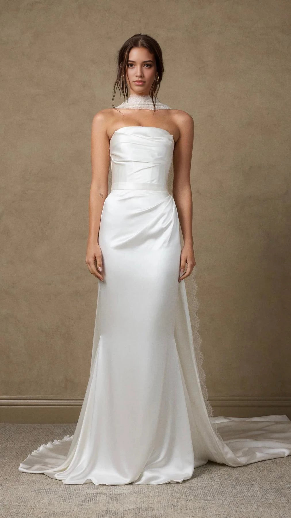 Elegant Sheath Strapless Sleeveless Zip Back Floor Length Wedding Dress