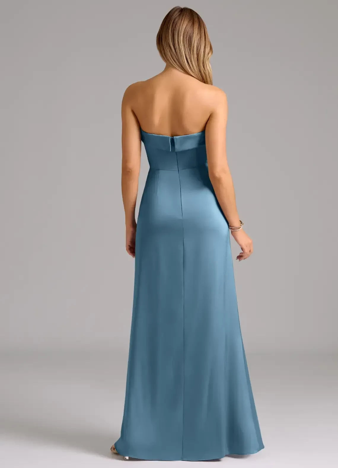 Elegant Sheath Strapless Sleeveless Zipper Back Floor Length Bridesmaid Dress