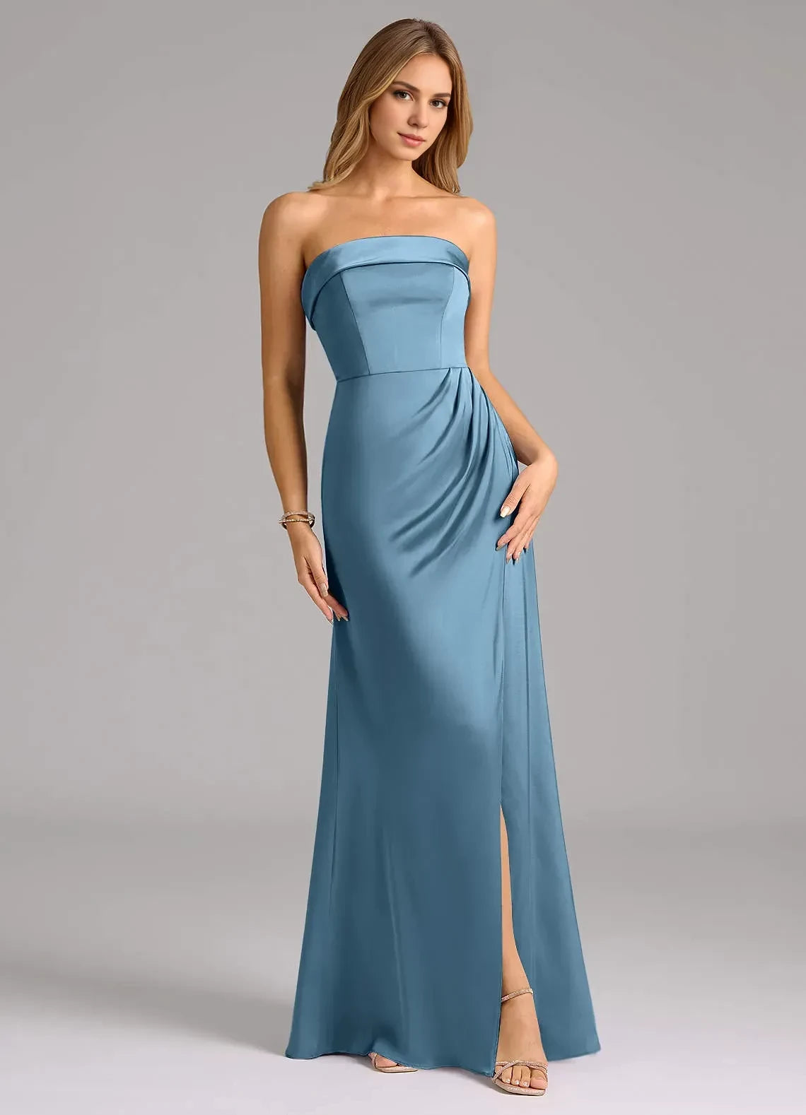 Elegant Sheath Strapless Sleeveless Zipper Back Floor Length Bridesmaid Dress