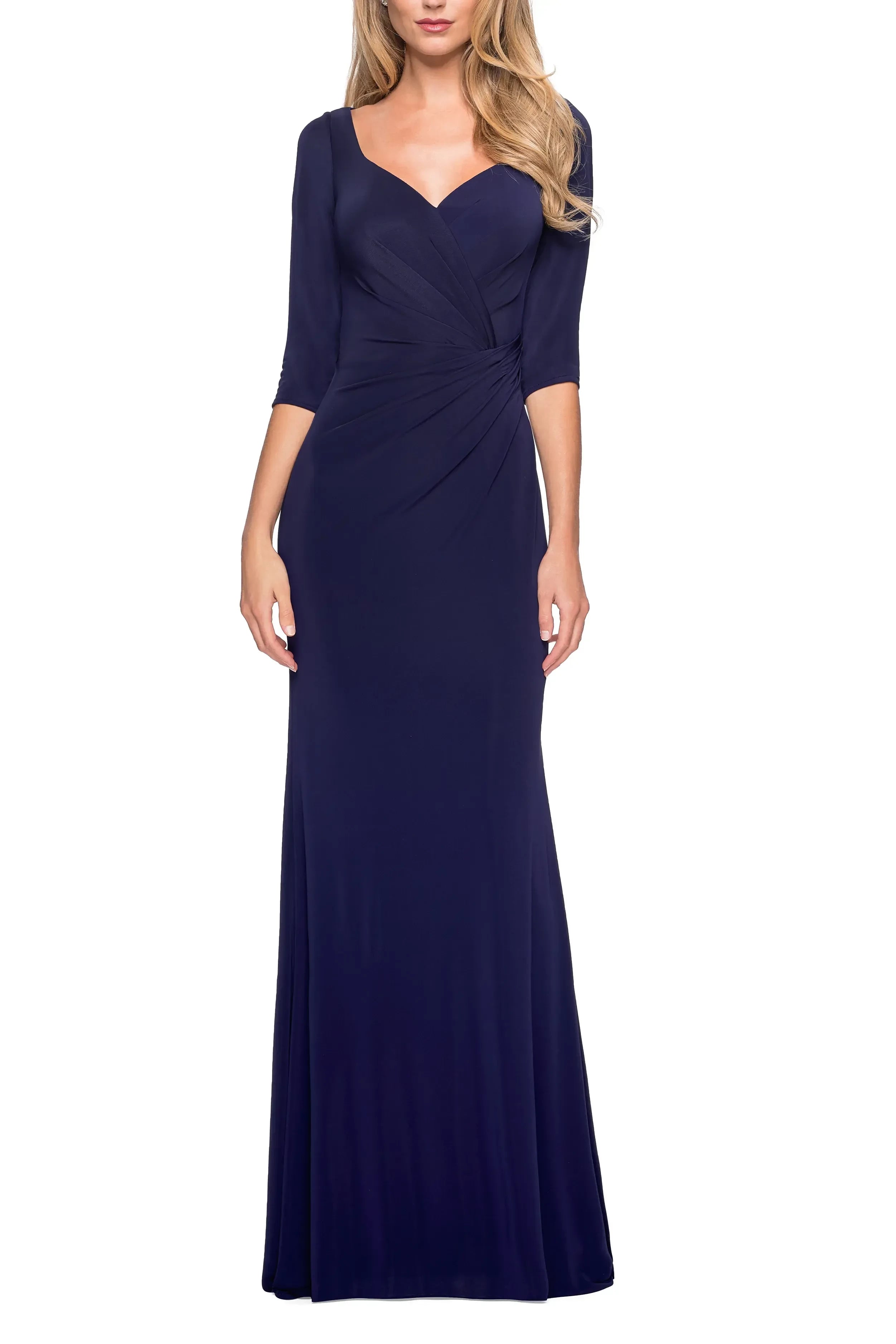 Elegant Sheath Sweetheart Neck 3/4 Sleeve Ruched Back Floor Length Evening Dress