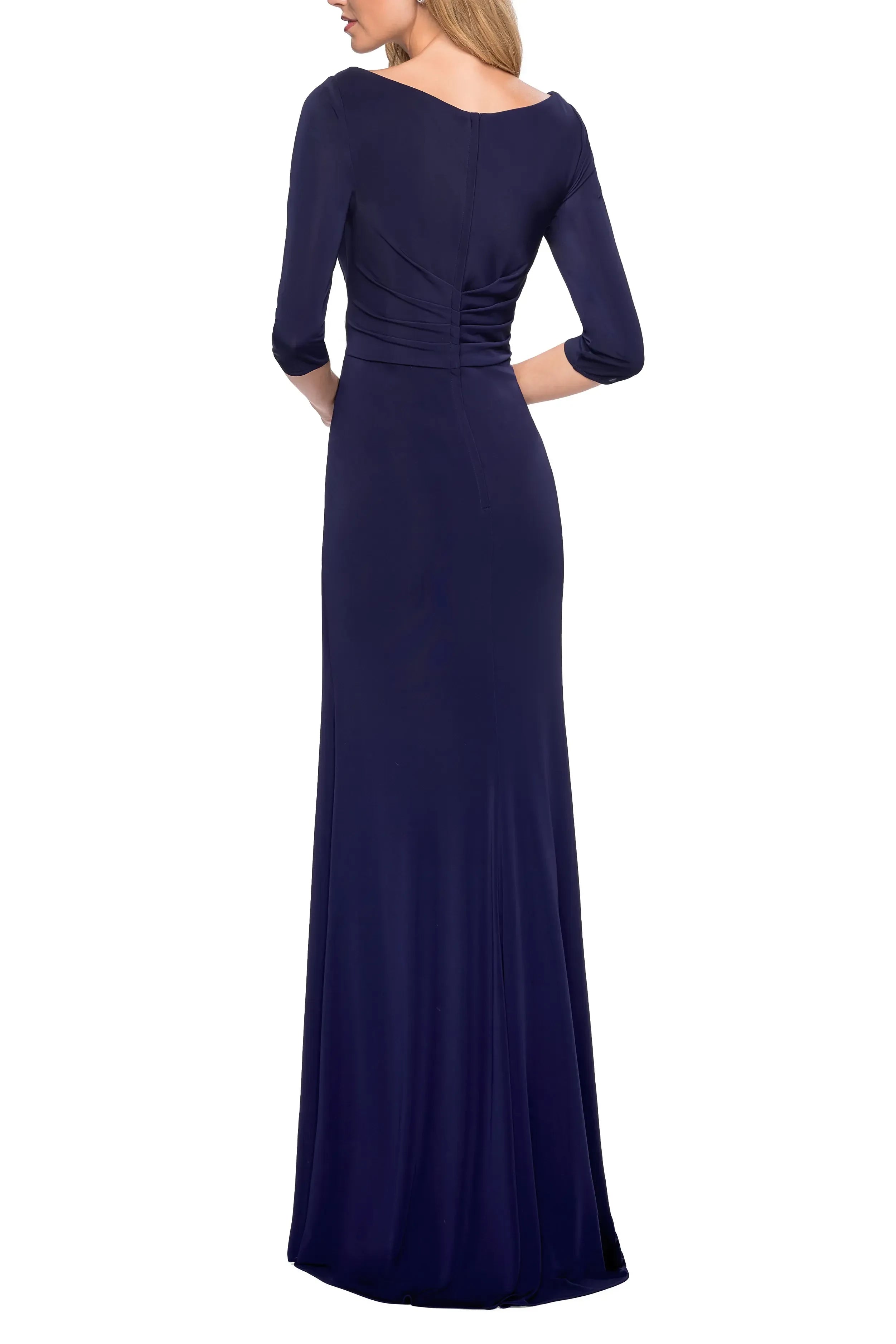 Elegant Sheath Sweetheart Neck 3/4 Sleeve Ruched Back Floor Length Evening Dress