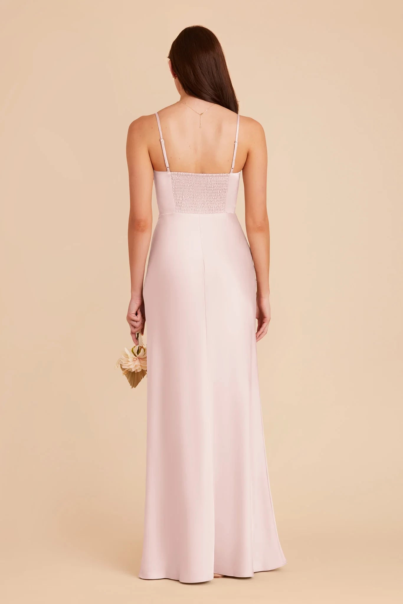 Elegant Sheath Sweetheart Neck Spaghetti Strap Smocked Back Floor Length Bridesmaid Dress