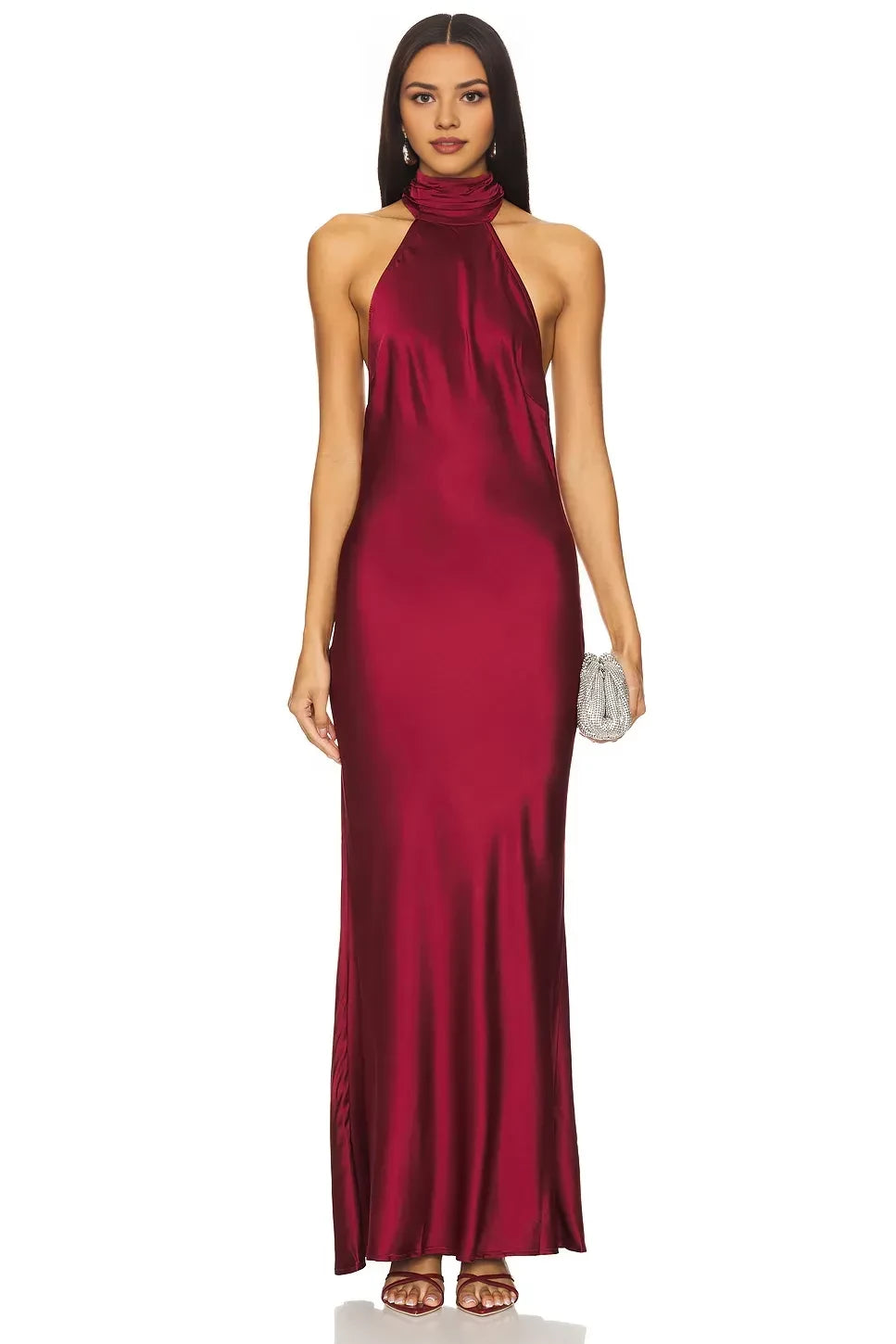 Elegant Sheath Turtleneck Halter Neck Sleeveless Draped Back Floor Length Evening Dress
