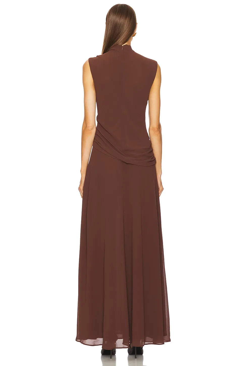 Elegant Sheath Turtleneck Sleeveless Ruched Back Slit Front Floor Length Evening Dress