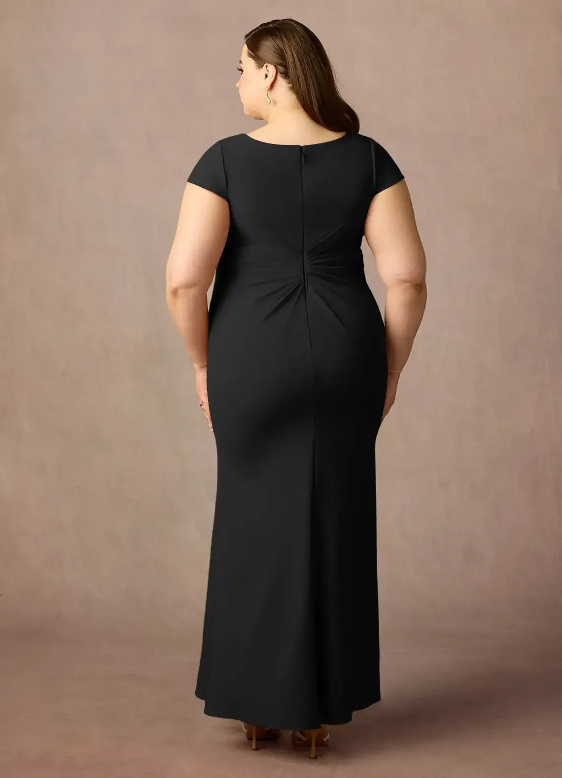 Elegant Sheath V Neck Cap Sleeve Zipper Back Plus Size Floor Length Mother of the Bride Dress
