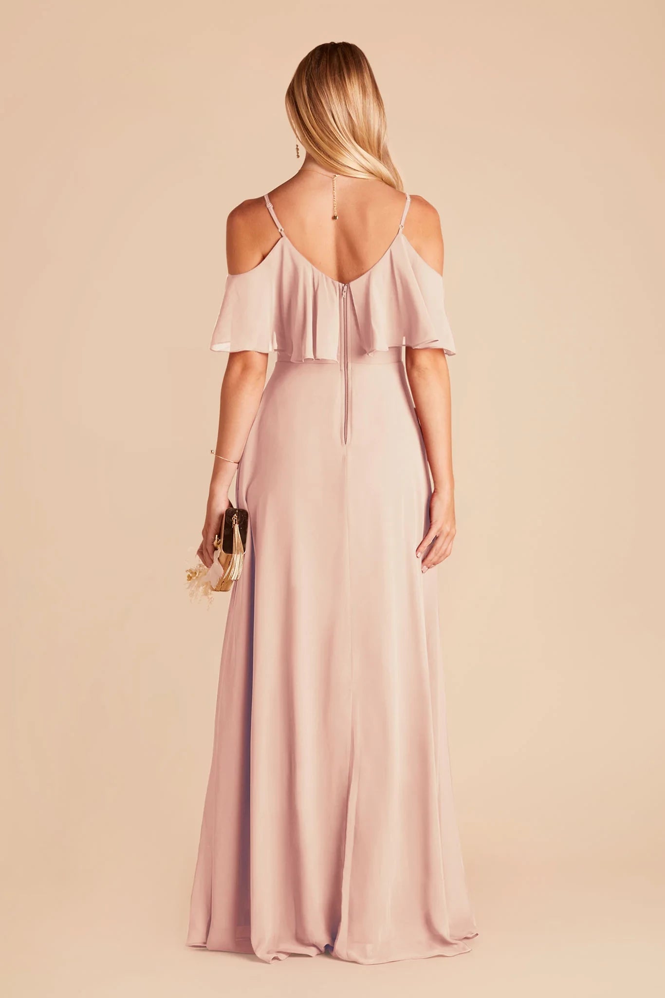 Elegant Sheath V Neck Cold Shoulder Open Back Floor Length Bridesmaid Dress