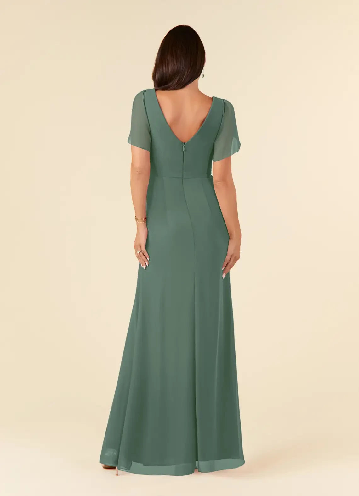 Elegant Sheath V Neck Flutter Sleeve Zip Back Floor Length Mother of the Bride Dress