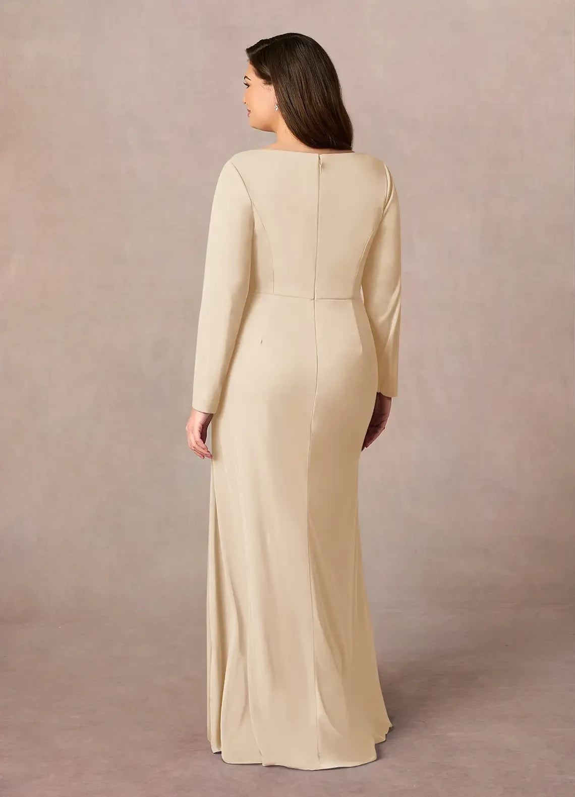 Elegant Sheath V Neck Long Sleeve Zipper Back Plus Size Floor Length Mother of the Bride Dress