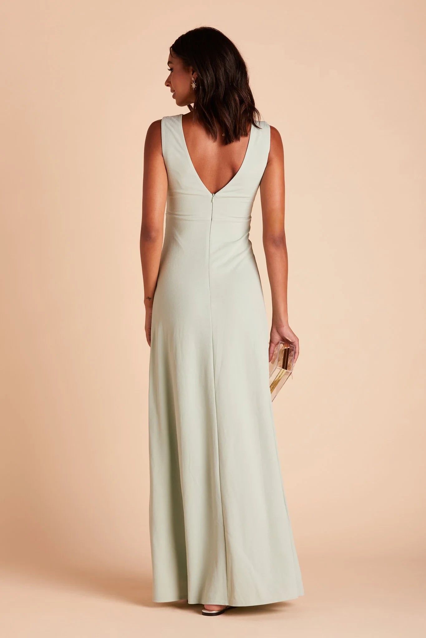 Elegant Sheath V Neck Sleeveless Zip Back Floor Length Bridesmaid Dress
