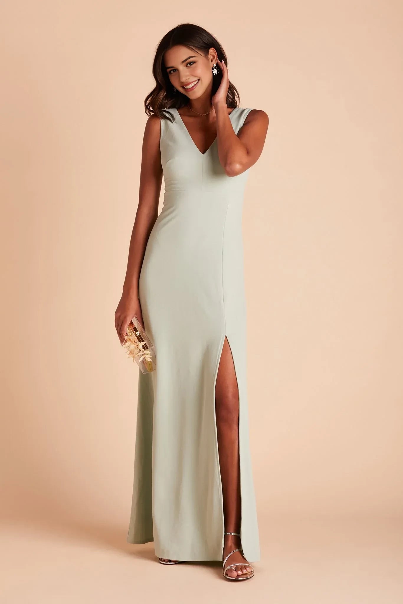 Elegant Sheath V Neck Sleeveless Zip Back Floor Length Bridesmaid Dress