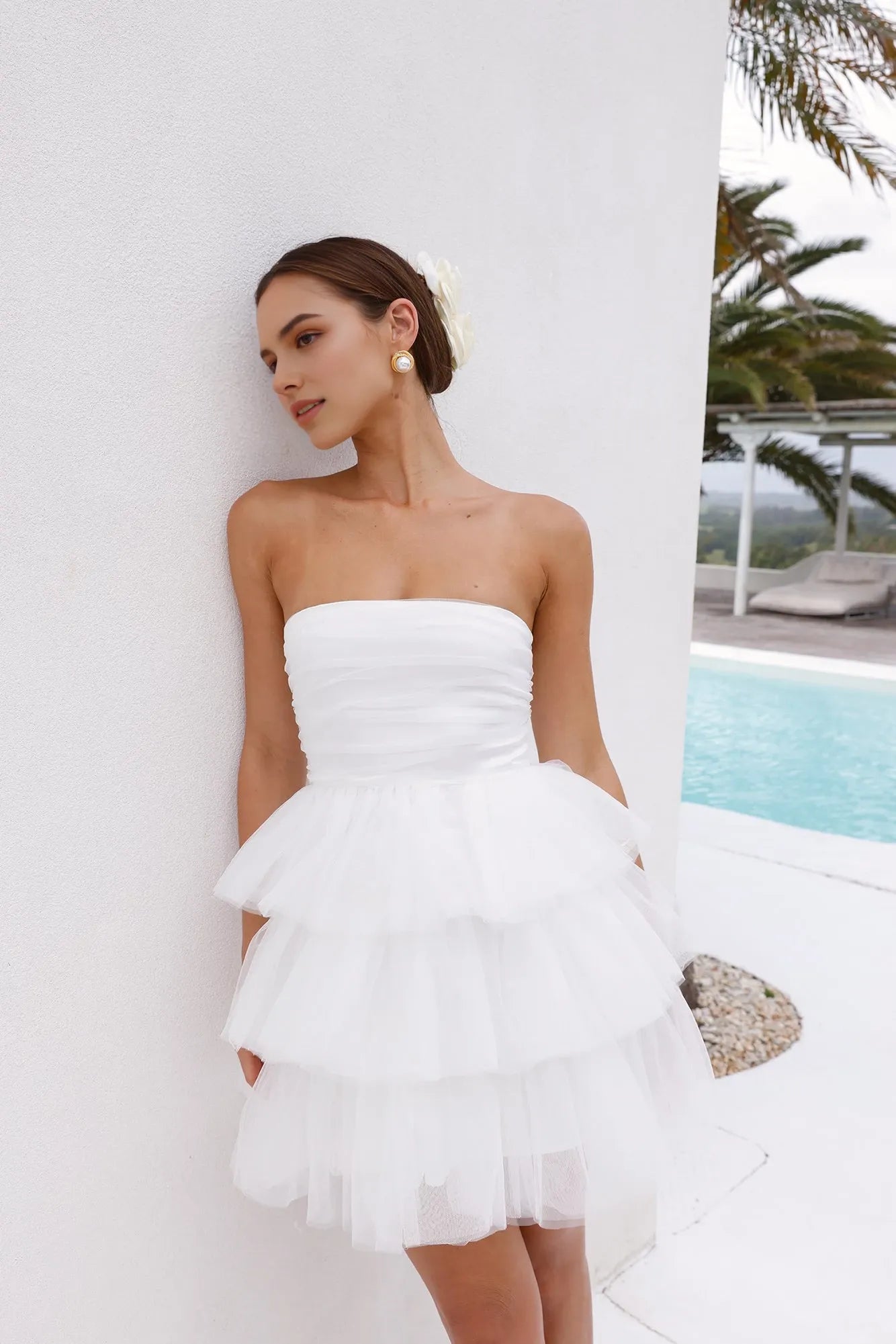 Elegant Strapless Tiered Tulle Mini Party Dress Homecoming Dress