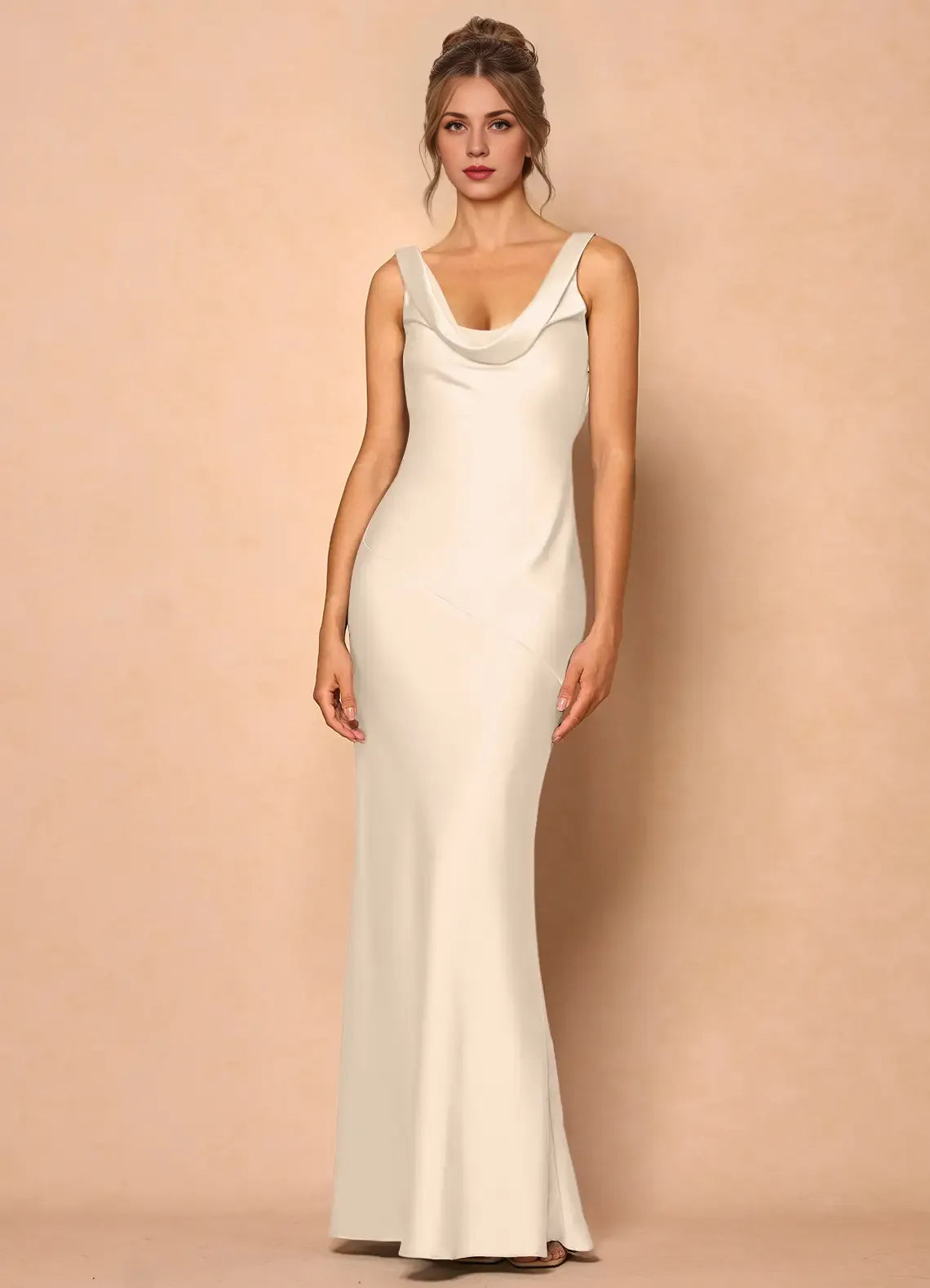 Elegant Trumpet Cowl Neck Sleeveless Tie Back Floor Length For Ladies Prom Dress