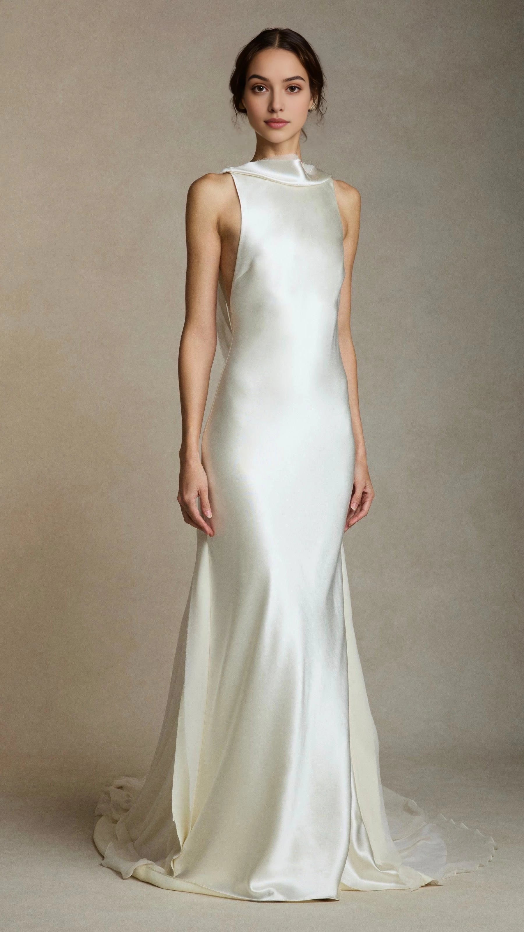 Elegant Trumpet High Neck Sleeveless Open Back Floor Length Wedding Dress