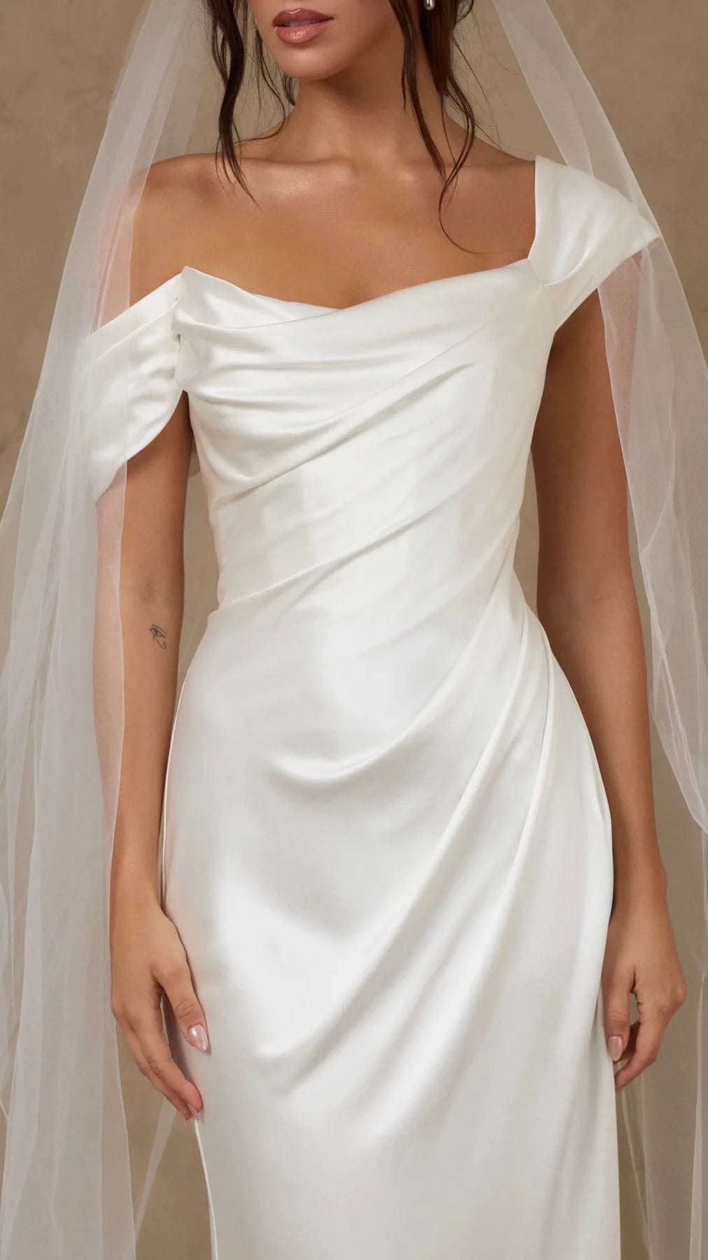 Elegant Trumpet Off The Shoulder Short Sleeve V Back Floor Length Wedding Dress