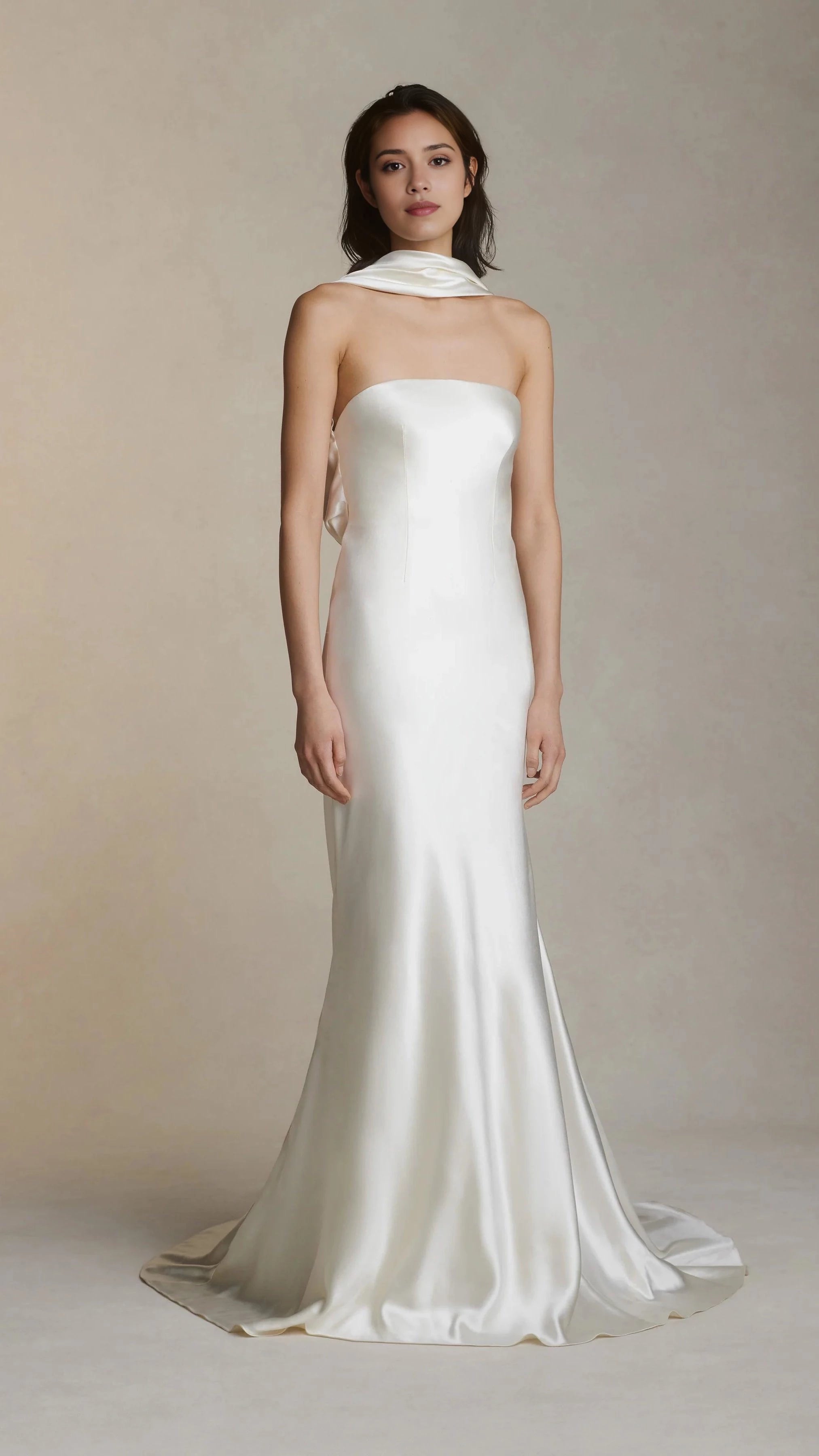 Elegant Trumpet Strapless Sleeveless Cowl Back Floor Length Wedding Dress