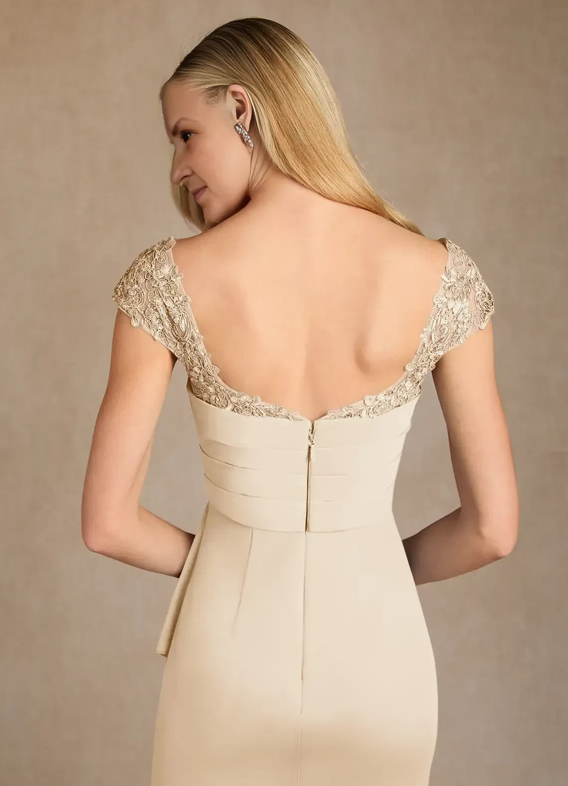 Elegant Trumpet Sweetheart Neck Cap Sleeve Zip Back Floor Length Mother of the Bride Dress