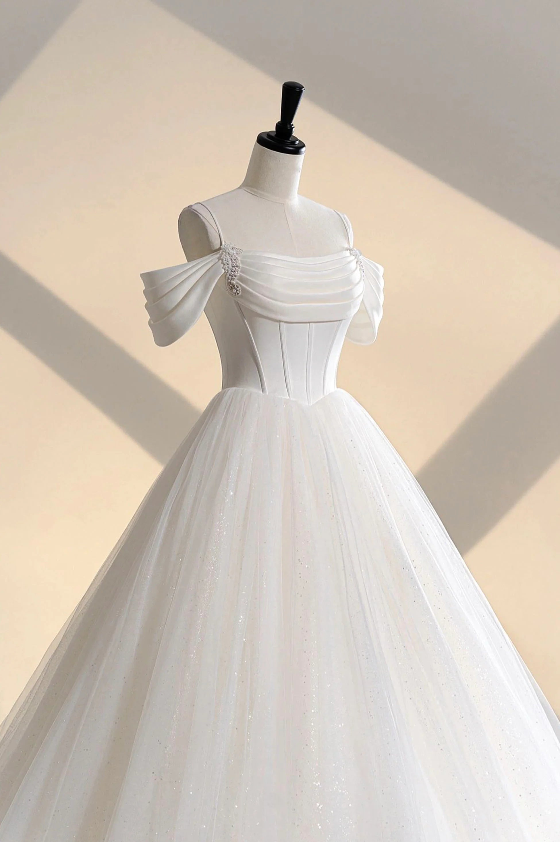 Elegant A-Line Ivory Tulle Off the Shoulder Formal Gown Wedding Dress