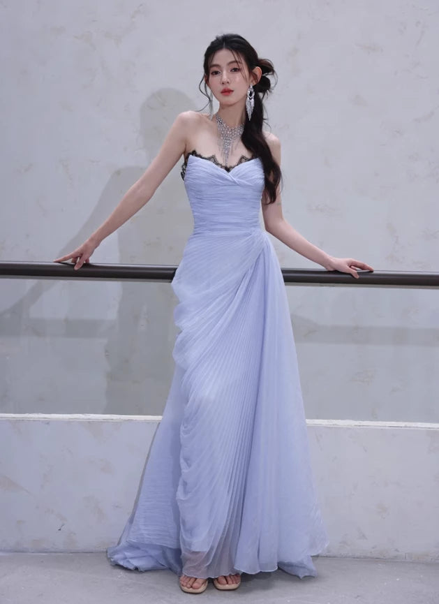 Elegant A Line Sweetheart Neck Black Lace Purple Chiffon Sleeveless Off-the-shoulder Floor length Long Prom Dress Cocktail Dress Homecoming Dress Evening Dress