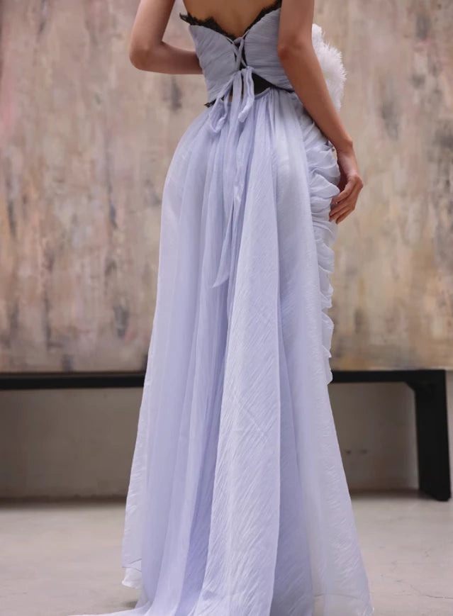 Elegant A Line Sweetheart Neck Black Lace Purple Chiffon Sleeveless Off-the-shoulder Floor length Long Prom Dress Cocktail Dress Homecoming Dress Evening Dress