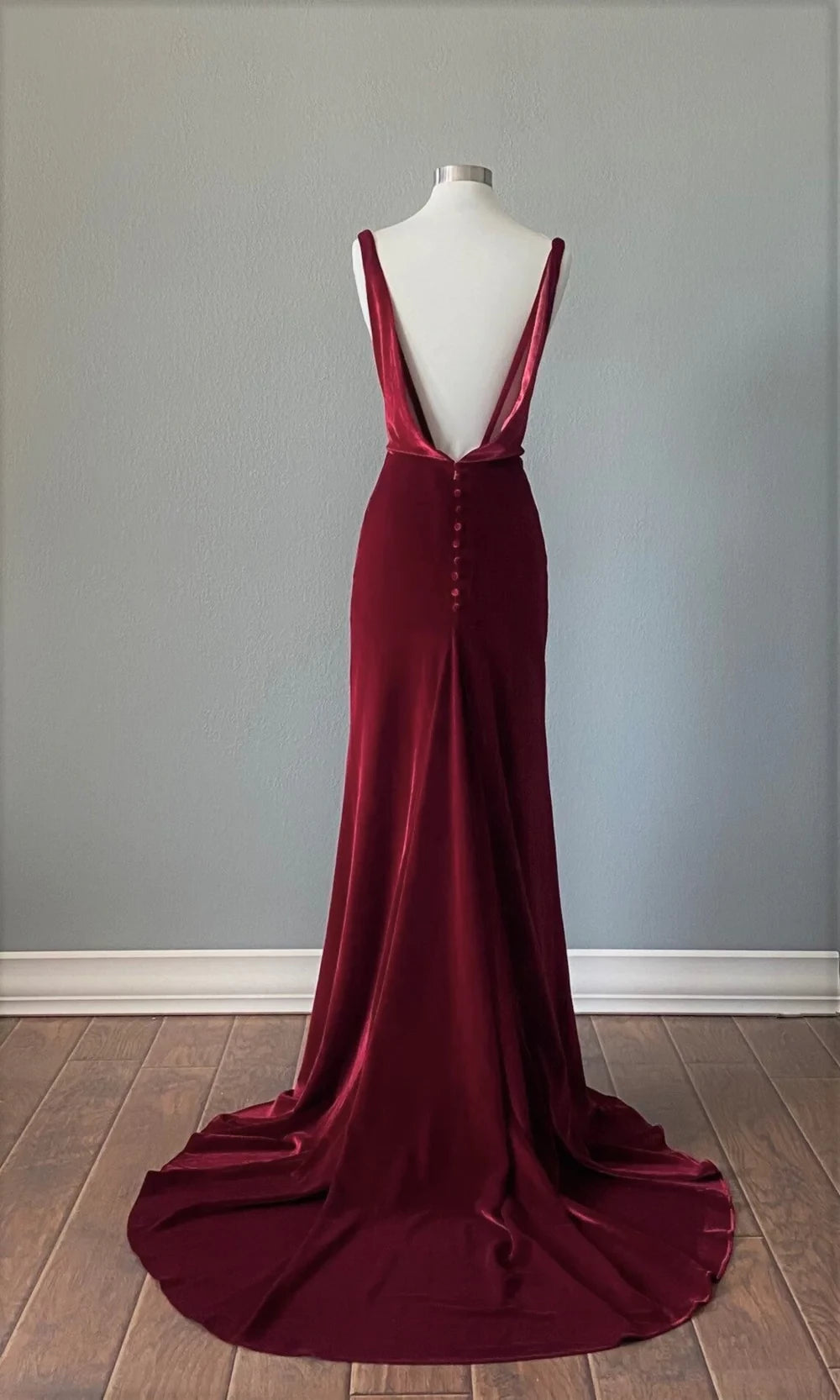 Elegant Burgundy Backless Sleeveless Velvet Long Prom Dress Party Dress Cocktail Dress Homecoming Dress Evening Dress