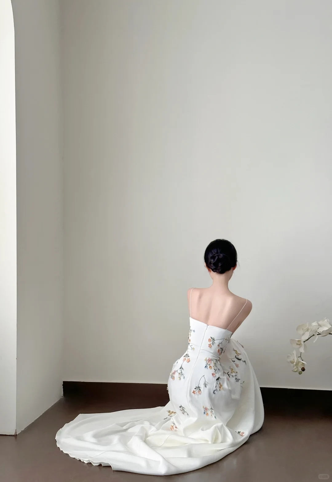 Elegant Floral A Line Spaghetti Strap White Satin Floor length Sleeveless Off-the-shoulder Prom Dress Cocktail Dress Homecoming Dress Evening Dress