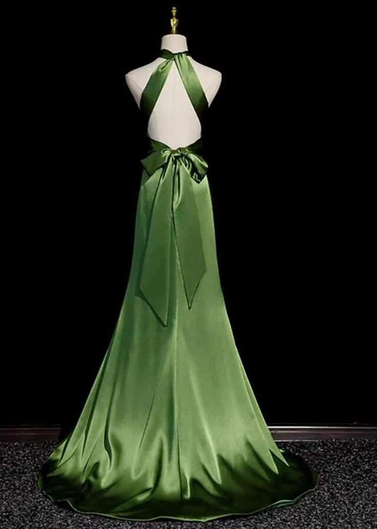 Elegant Halter Open Back Green A-Line Long Prom Dress Party Dress Cocktail Dress Homecoming Dress Evening Dress