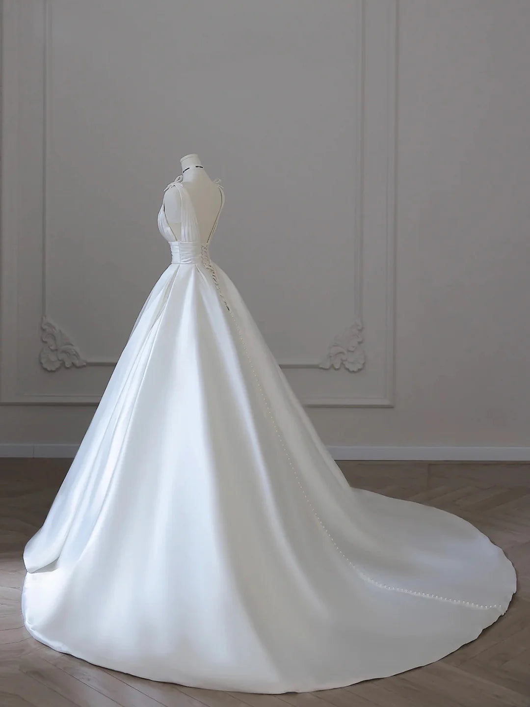 Elegant Halter Satin Long  A-Line Satin   Prom Dress Evening Party Dress Wedding Dresses