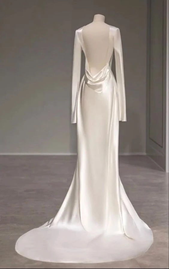 Elegant Ivory Long Sleeves Backless Prom Dress Party Dress Cocktail Dress Homecoming Dress Evening Dress