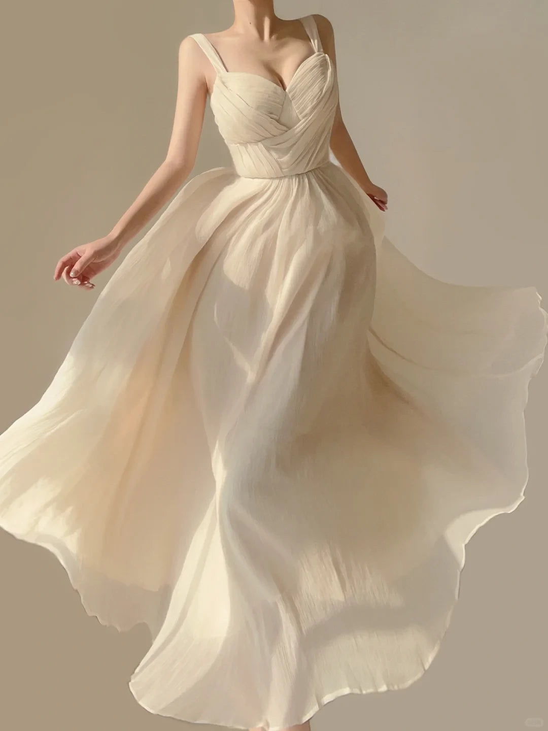 Elegant Ivory Straps A-Line Chiffon Backless Long Prom Dress Party Dress Cocktail Dress Homecoming Dress Evening Dress