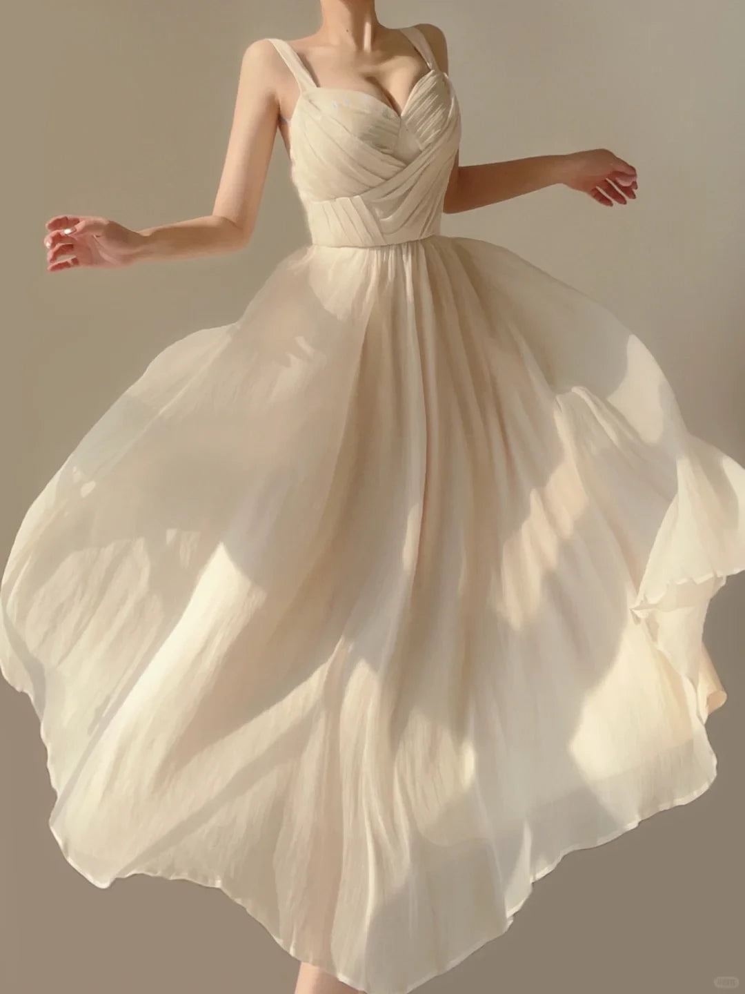 Elegant Ivory Straps A-Line Chiffon Backless Long Prom Dress Party Dress Cocktail Dress Homecoming Dress Evening Dress