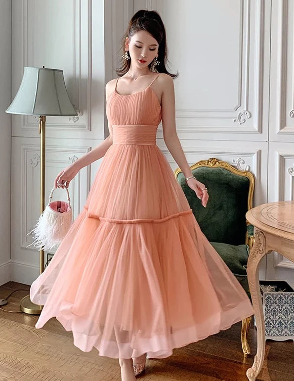 Elegant Lady Dress Tulle Sleeveless Lace Up Floor Length Evening Dress Party Dresses Prom Dress
