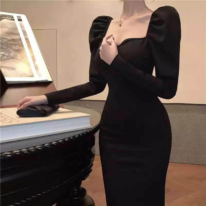 Elegant Mermaid Black Long sleeves  Long Dress Vintage Gothic Evening Party Dress