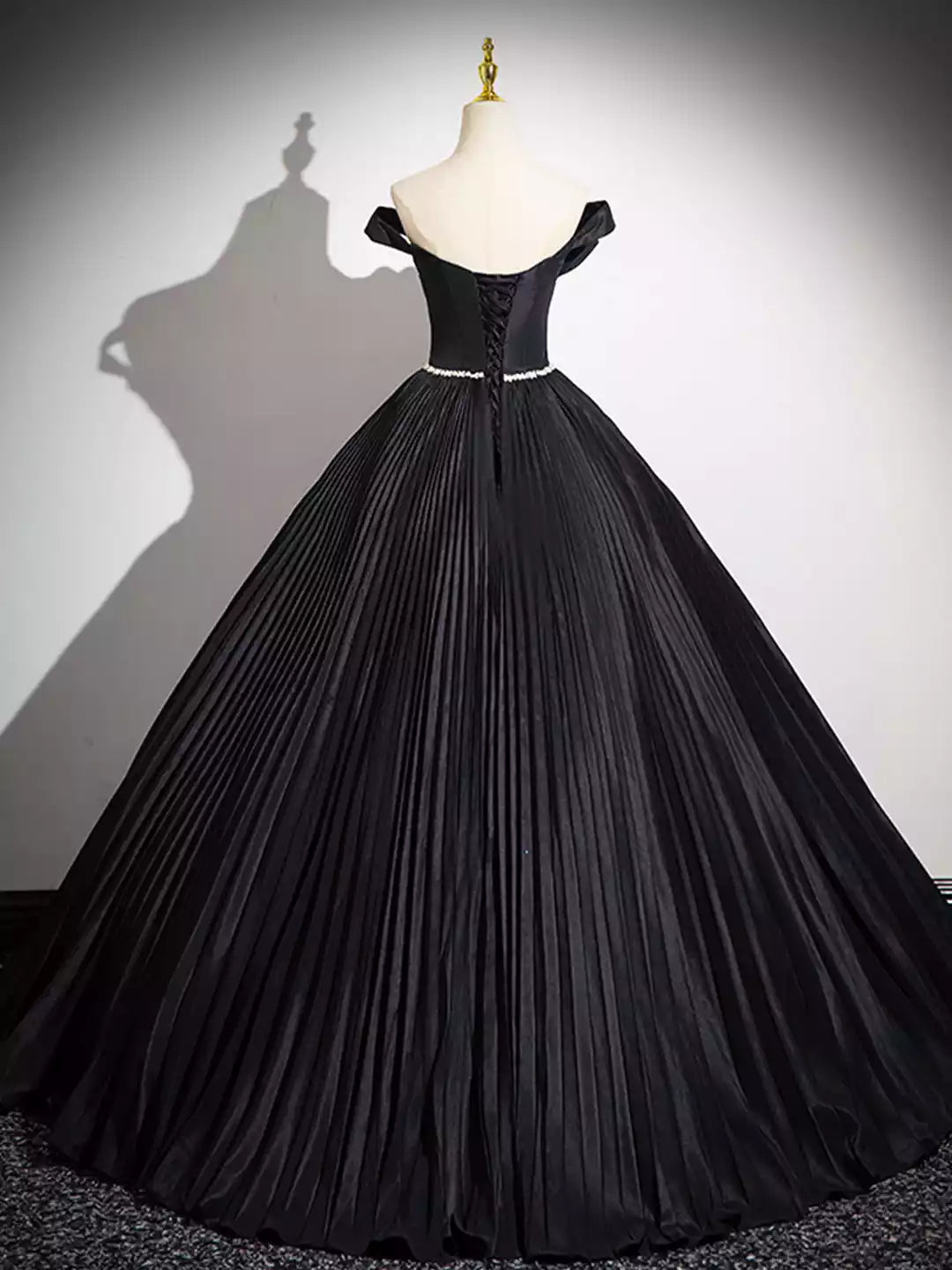 Elegant Off the Shoulder Black Pleated Long A-line Party Gown with Rhinestone Sash Formal Evening Dress