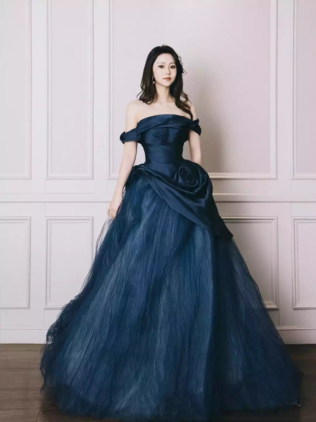 Elegant Off the Shoulder Blue Tulle Long Prom Dress Formal Party Dress