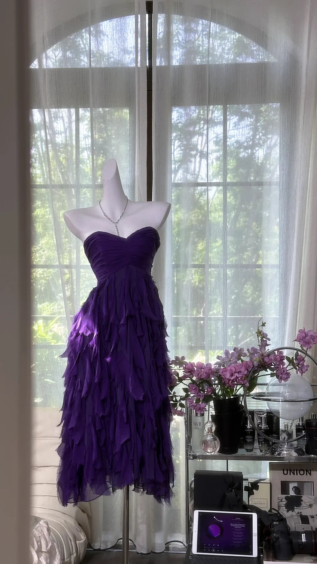 Elegant Purple Sweetheart Strapless Romantic A-Line Chiffon Tiered Prom Dress Party Dress Cocktail Dress Homecoming Dress Evening Dress