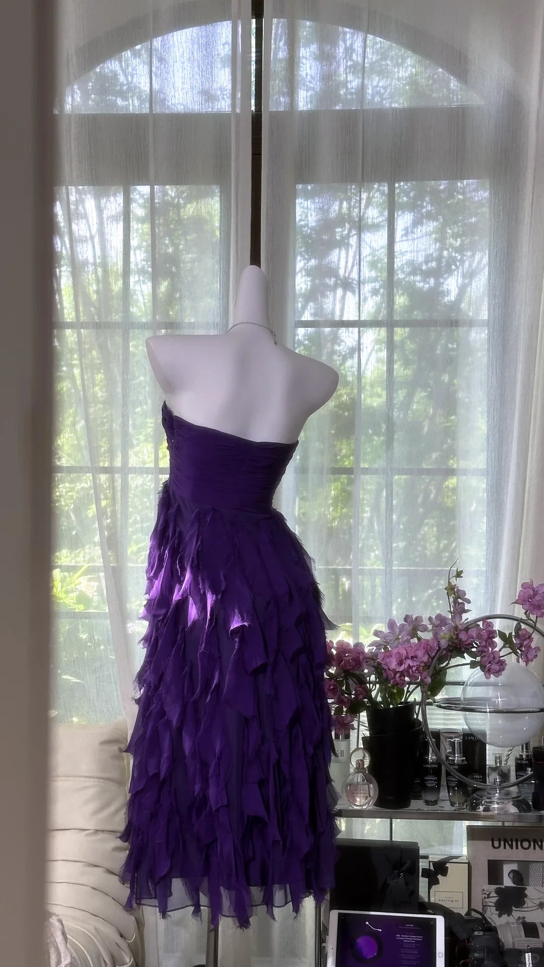 Elegant Purple Sweetheart Strapless Romantic A-Line Chiffon Tiered Prom Dress Party Dress Cocktail Dress Homecoming Dress Evening Dress