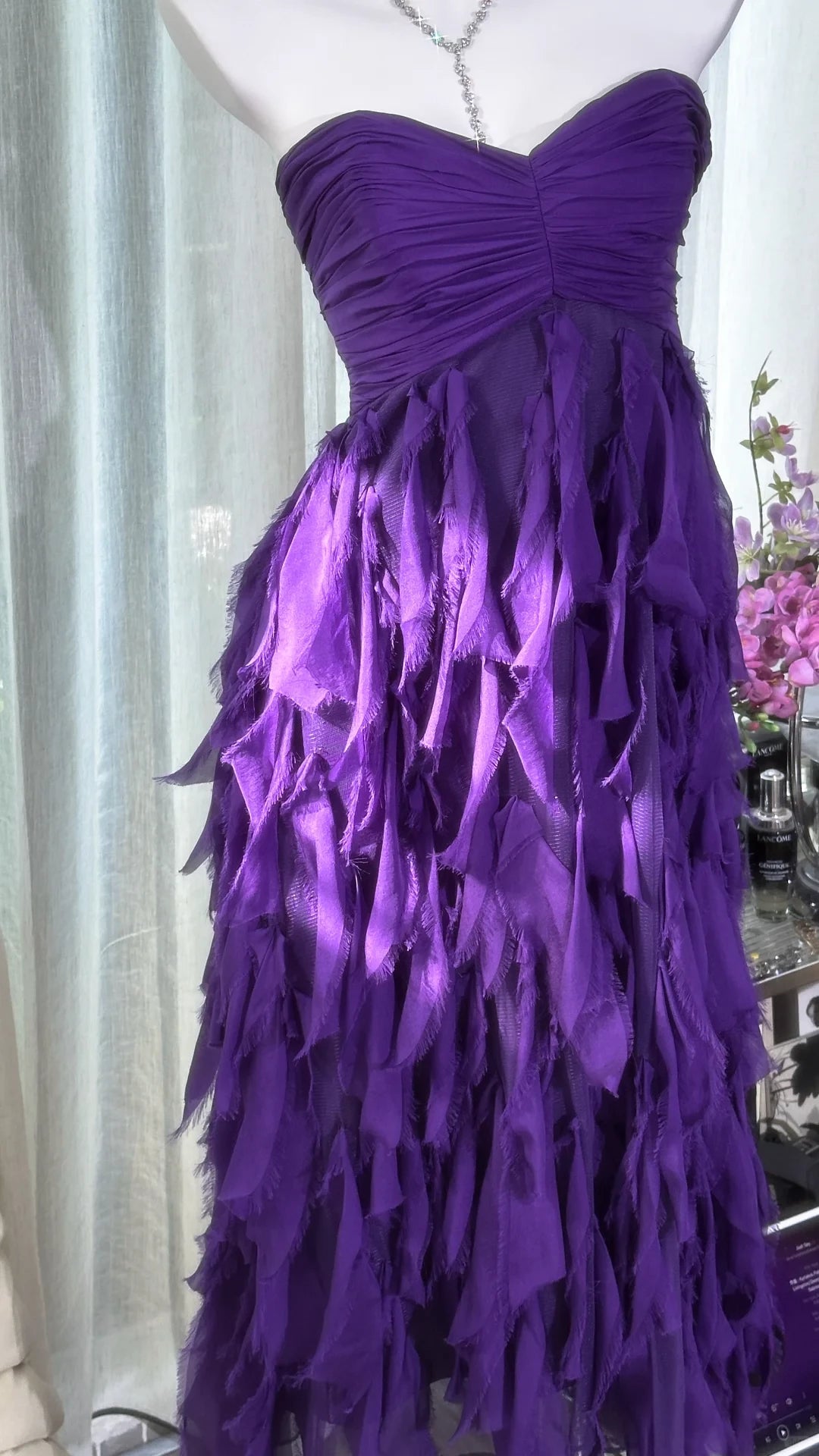 Elegant Purple Sweetheart Strapless Romantic A-Line Chiffon Tiered Prom Dress Party Dress Cocktail Dress Homecoming Dress Evening Dress