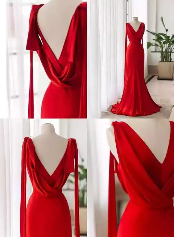 Elegant Red Floor Length Party Prom Dress Evening Dresses