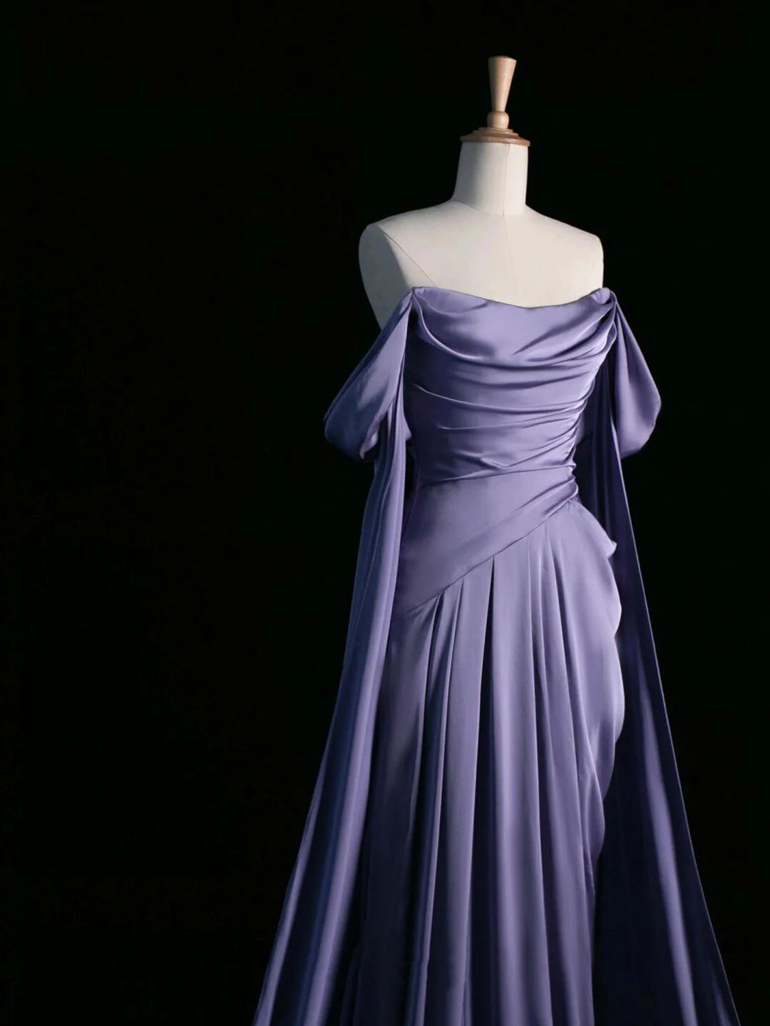 Elegant Satin Floor length Long Prom Dress Purple Draped Bodice Formal Party Dress