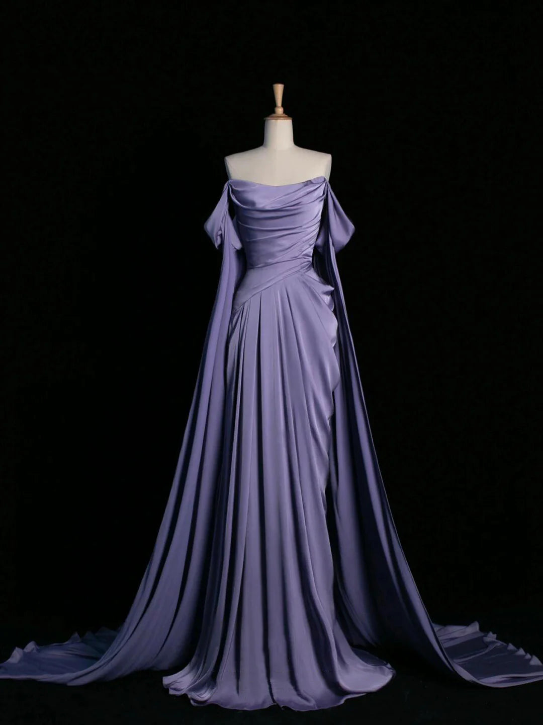 Elegant Satin Floor length Long Prom Dress Purple Draped Bodice Formal Party Dress