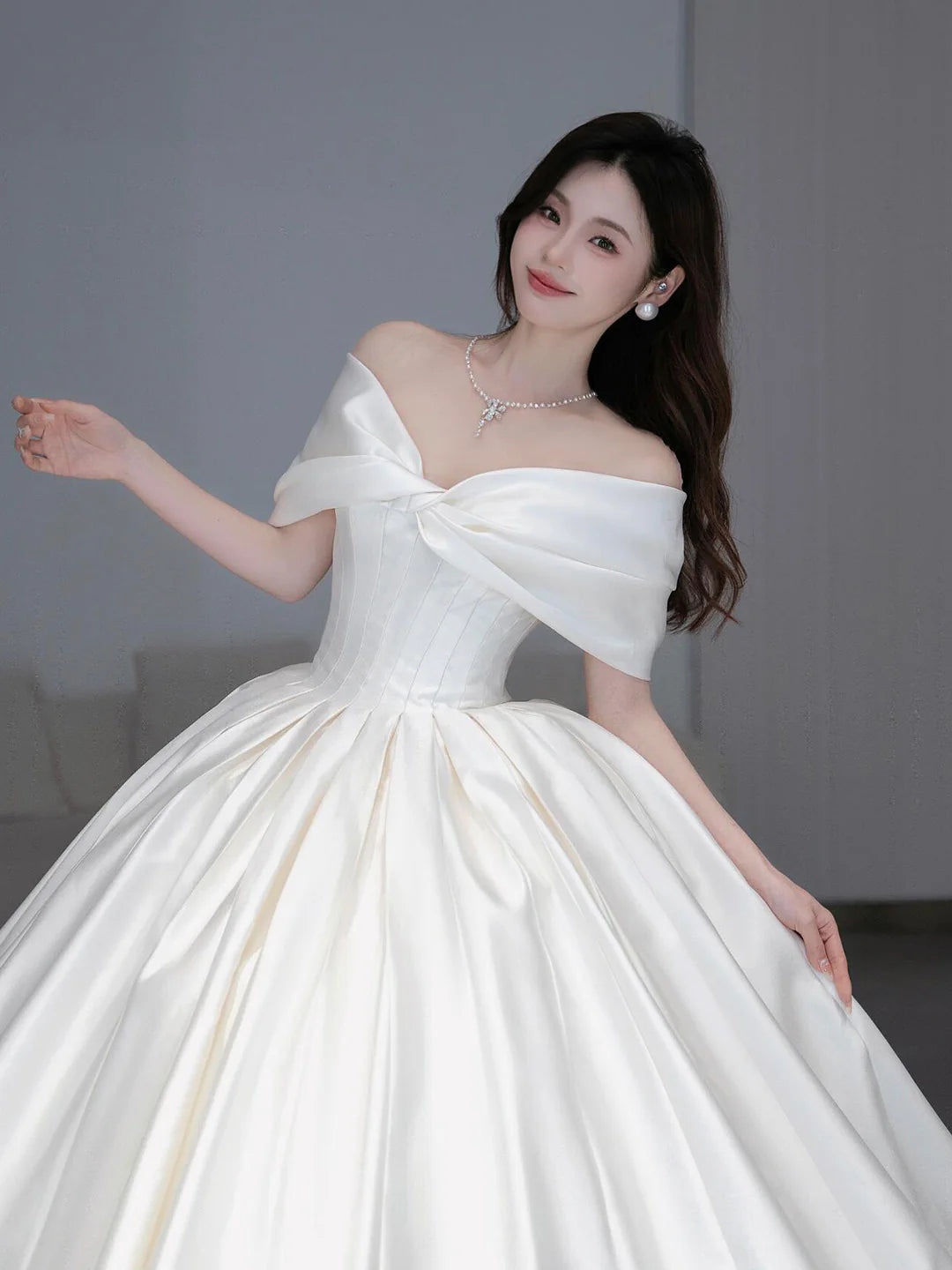 Off the Shoulder Elegant Satin Long Formal Dress A-Line Evening Party Dress Wedding Dresses