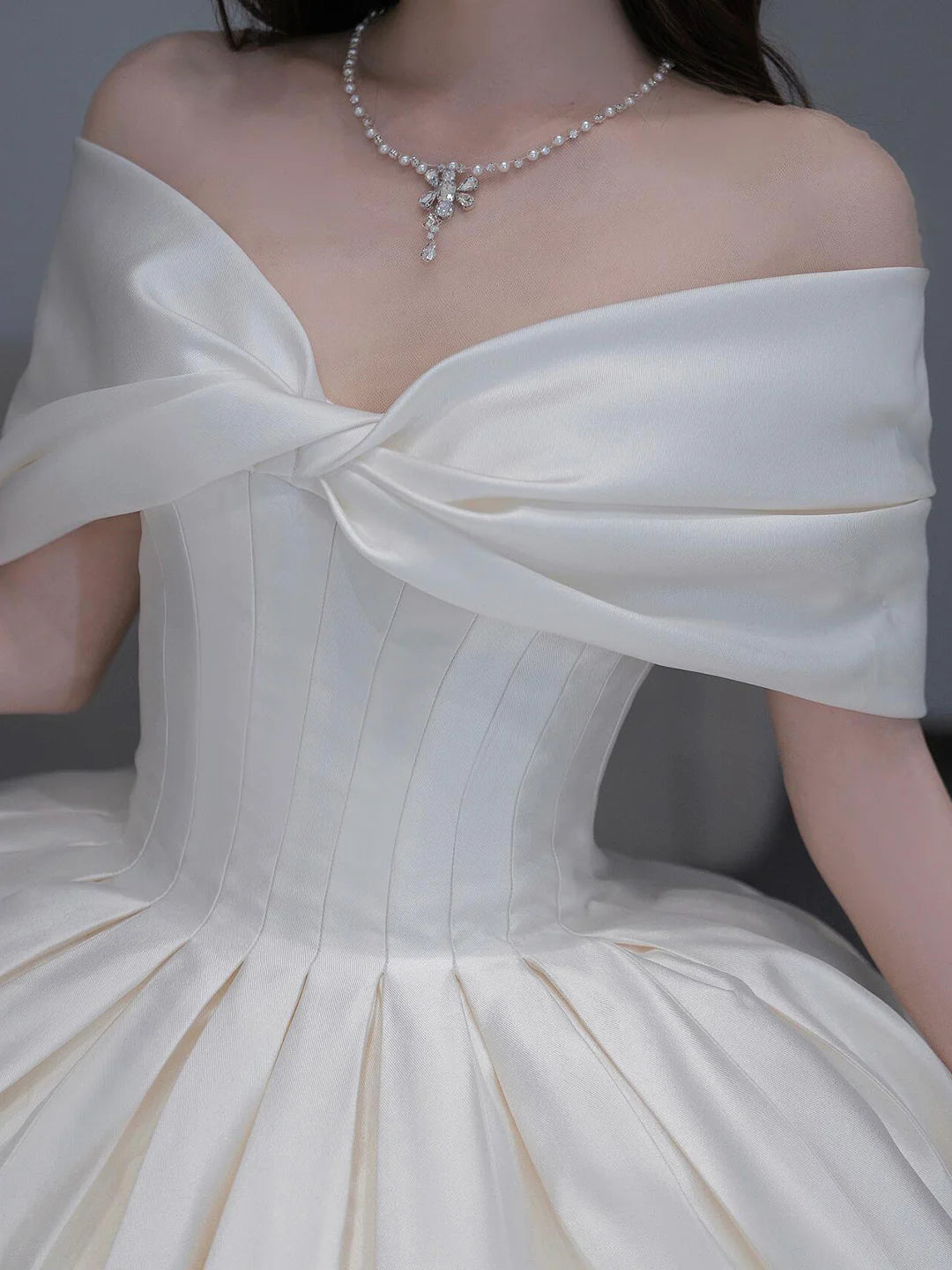 Off the Shoulder Elegant Satin Long Formal Dress A-Line Evening Party Dress Wedding Dresses