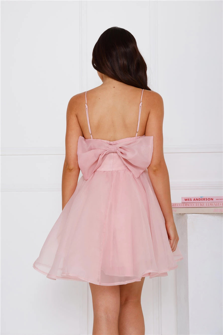Elegant Square Neck Spaghetti Strap Bow Back Mini Party Dress Homecoming Dress