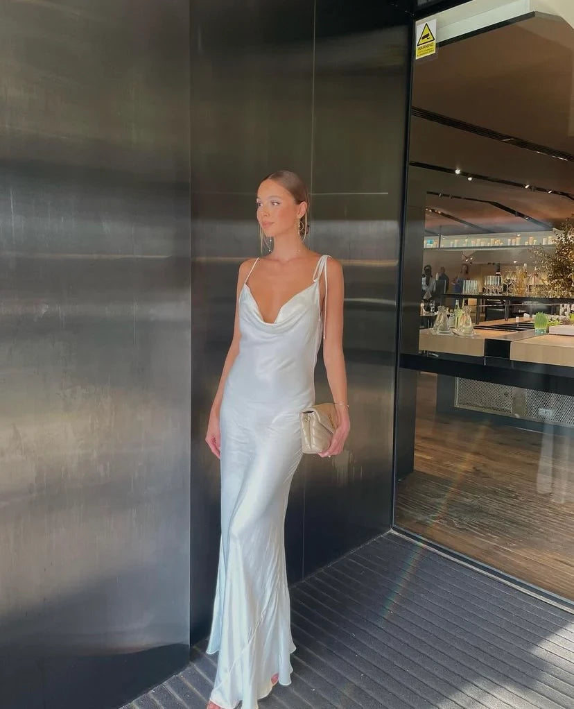 Elegant White Backless Sheath Classy Long Party Dress Cocktail Dress Homecoming Dress Evening Dress